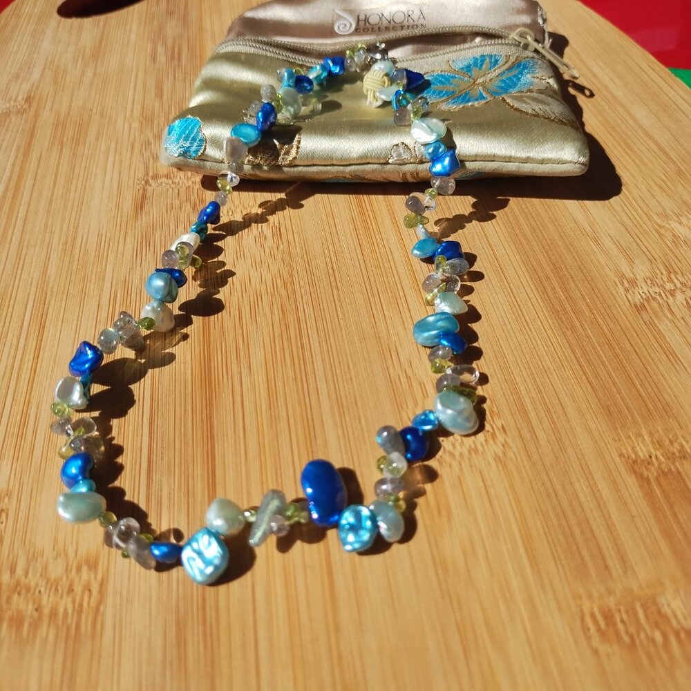 Honora Blue Keshi Freshwater and Fluorite stone necklace 925 Sterling Silver - Picture 4 of 6